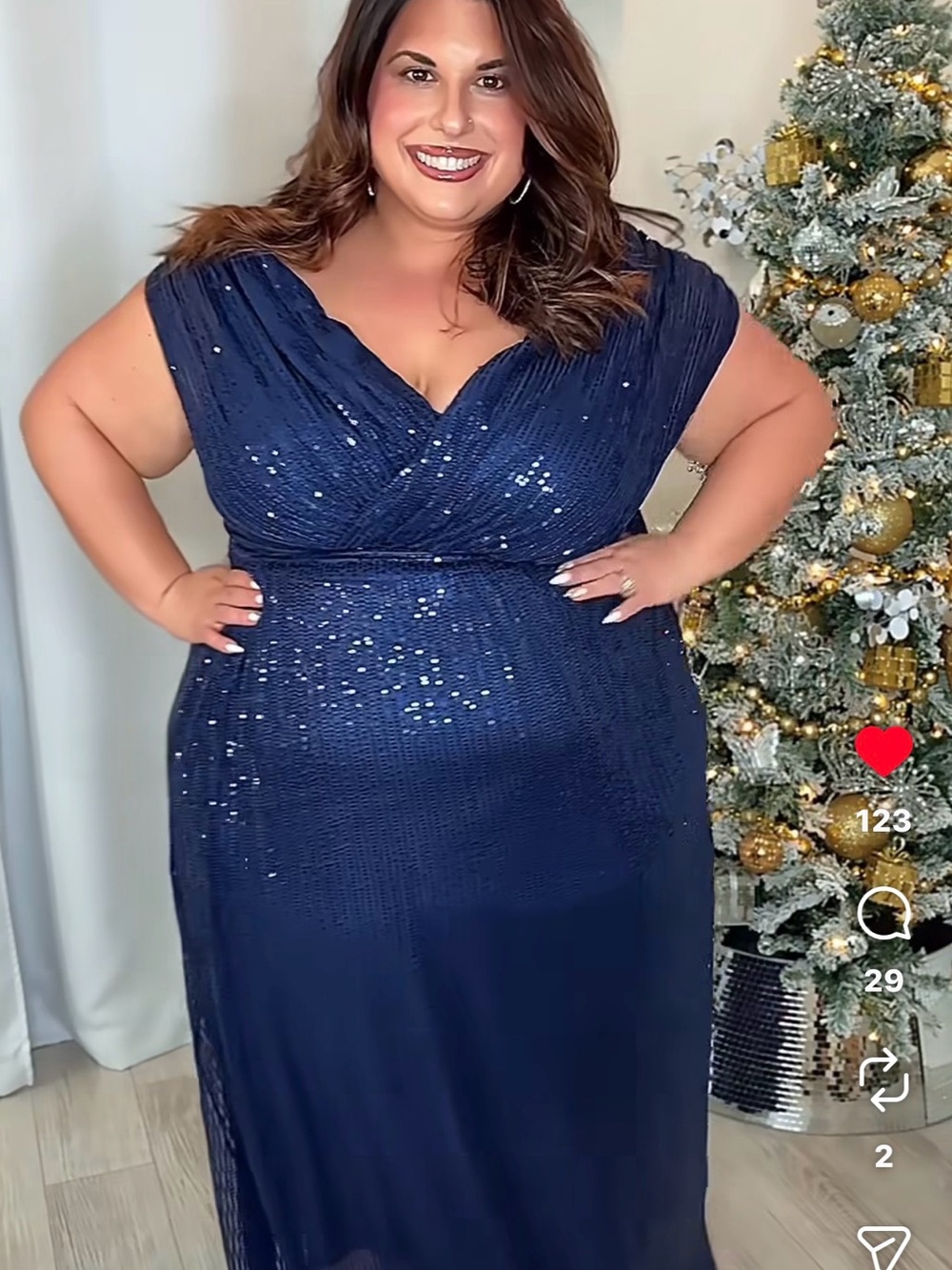 Plus Size Navy Sequin Evening Dress